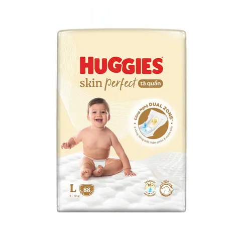 (Hàng chính hãng) Tã Quần Huggies Skin Perfect Mega Jumbo Size L 88 Miếng 9-14kg - 2 Vùng Thấm, Dịu Nhẹ Cho Da Bé