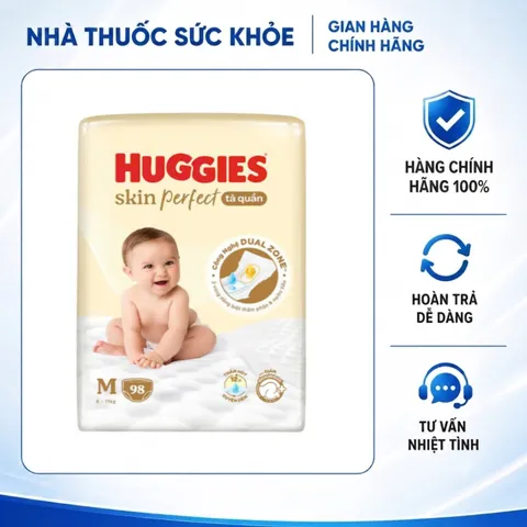 (Hàng chính hãng) Tã Quần Huggies Skin Perfect Mega Jumbo Size M 98 Miếng (6-11kg) - 2 Vùng Thấm Dual Zone, Thấm Hút Đến 12H