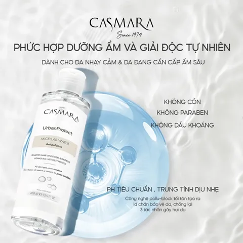 (Hàng nhập khẩu) Nước Tẩy Trang Casmara Urban Protect Micellar Water Anti-Pollution 400ML - Làm Sạch Sâu, Dịu Nhẹ, Mềm Mịn Da