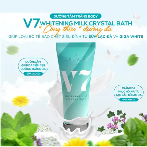 (Hàng chính hãng) Kem Ủ Trắng Body V7 Whitening Milk Crystal Bath Dr Lacir 250g - Hỗ Trợ Dưỡng Ẩm, Làm Sạch Da