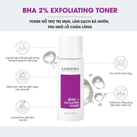 (Hàng nhập khẩu) Toner BHA 2% Exfoliating Ahohwa 80ml - Hỗ Trợ Làm Sạch Da, Kiểm Soát Dầu, Cải Thiện Lỗ Chân Lông