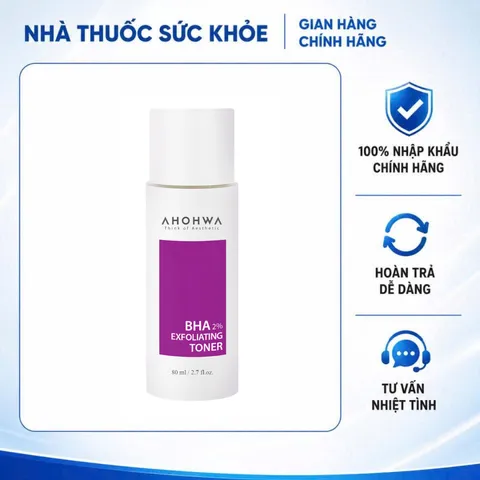 (Hàng nhập khẩu) Toner BHA 2% Exfoliating Ahohwa 80ml - Hỗ Trợ Làm Sạch Da, Kiểm Soát Dầu, Cải Thiện Lỗ Chân Lông