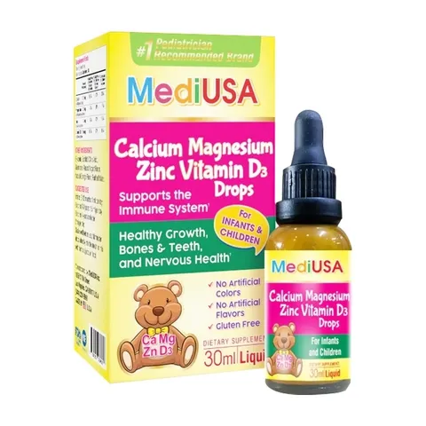(Hàng nhập khẩu) Siro MediUSA Calcium Magnesium ZinC Vitamin D3 Drops cho trẻ từ 6 tháng tuổi - Chai 30ml