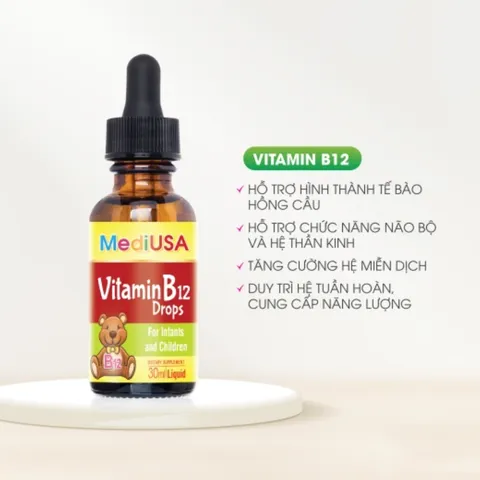 (Hàng nhập khẩu) MediUSA Vitamin B12 Drops Lọ 30ml - Hỗ Trợ Bổ Sung Vitamin B12 Cho Trẻ