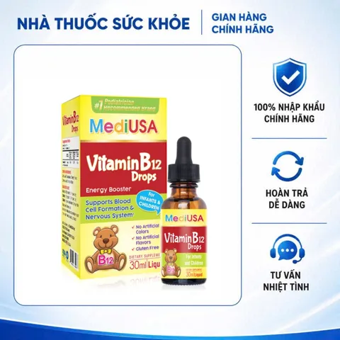 (Hàng nhập khẩu) MediUSA Vitamin B12 Drops Lọ 30ml - Hỗ Trợ Bổ Sung Vitamin B12 Cho Trẻ