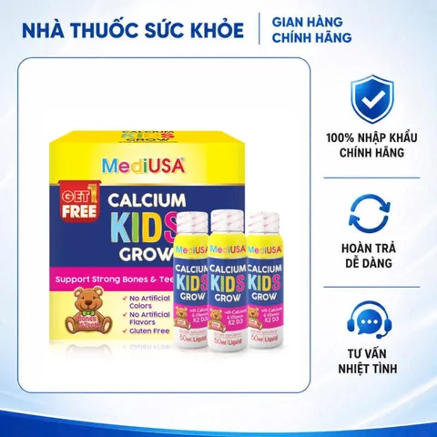 (Hàng nhập khẩu) MediUSA Calcium Kids Grow 50ml x 3 Chai - Hỗ Trợ Bổ Sung Canxi, Phát Triển Xương Răng Cho Trẻ