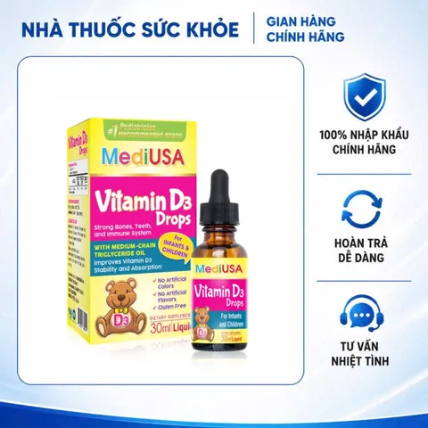 (Hàng nhập khẩu) MediUSA Vitamin D3 Drops Lọ 30ml - Hỗ Trợ Bổ Sung Vitamin D3 Cho Trẻ