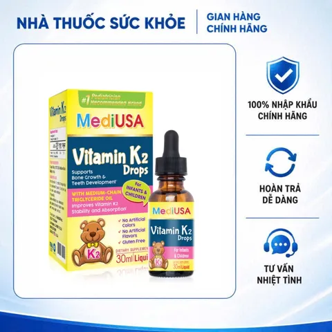(Hàng nhập khẩu) MediUSA Vitamin K2 Drops Lọ 30ml - Hỗ Trợ Bổ Sung Vitamin K2 Cho Trẻ