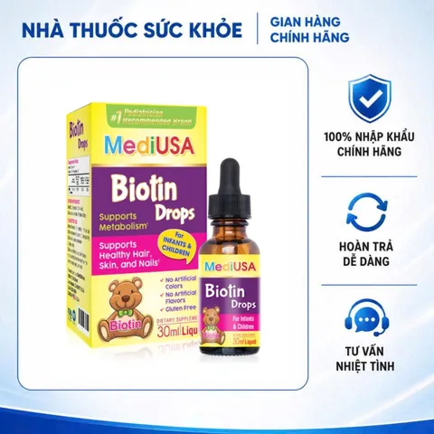 (Hàng nhập khẩu) MediUSA Biotin Drops Lọ 30ml - Hỗ Trợ Nuôi Dưỡng Da, Tóc, Móng Cho Trẻ
