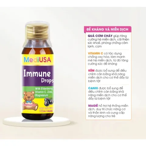 (Hàng nhập khẩu) Siro Immune Drops MediUSA hỗ trợ tăng đề kháng cho trẻ - Chai 100ml
