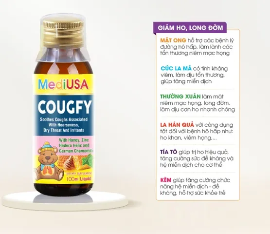 (Hàng nhập khẩu) Siro MediUSA Cougfy hỗ trợ hô hấp trên cho trẻ từ 6 tháng tuổi - Chai 100ml