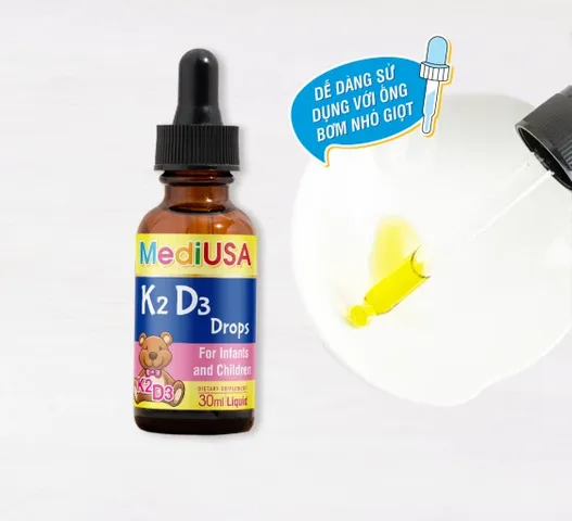 (Hàng nhập khẩu) MediUSA K2 D3 Drops hỗ trợ hấp thu canxi cho bé - Chai 30ml
