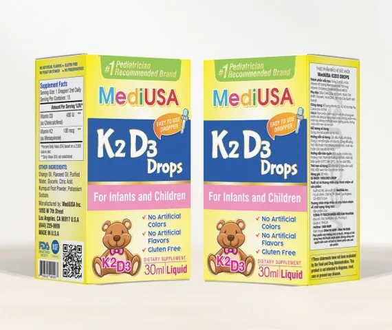 (Hàng nhập khẩu) MediUSA K2 D3 Drops hỗ trợ hấp thu canxi cho bé - Chai 30ml