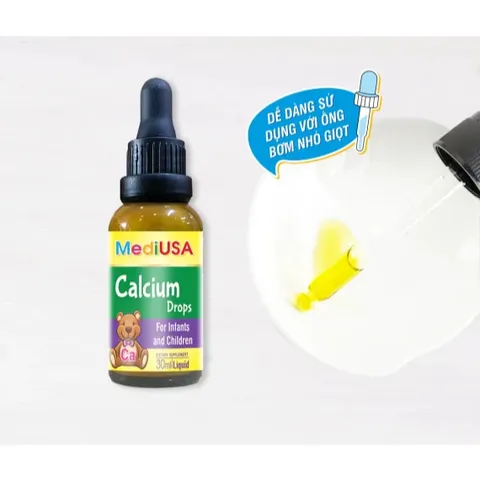 (Hàng nhập khẩu) Siro bổ sung Canxi dạng nhỏ giọt MediUSA Calcium Drops - Chai 30ml