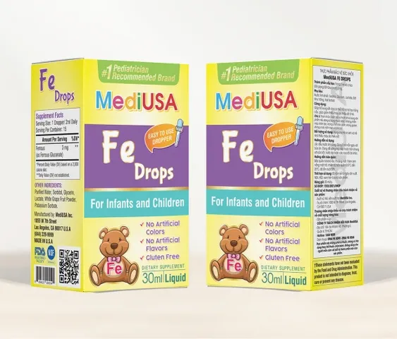 (Hàng nhập khẩu) Siro bổ sung sắt hữu cơ nhỏ giọt cho bé MediUSA Fe Drops Lọ 30ml
