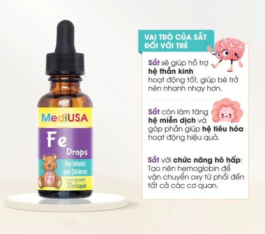 (Hàng nhập khẩu) Siro bổ sung sắt hữu cơ nhỏ giọt cho bé MediUSA Fe Drops Lọ 30ml