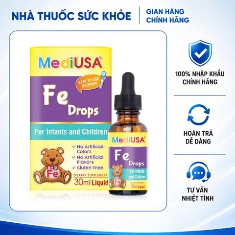 (Hàng nhập khẩu) Siro bổ sung sắt hữu cơ nhỏ giọt cho bé MediUSA Fe Drops Lọ 30ml