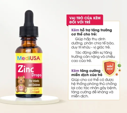 (Hàng nhập khẩu) Siro Zinc Drops MediUSA hỗ trợ bổ sung kẽm dạng giọt cho trẻ - Chai 30ml