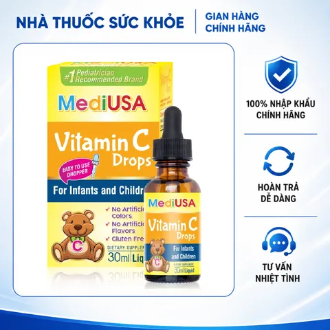 (Hàng nhập khẩu) Siro bổ sung Vitamin C MediUSA Vitamin C Drops hỗ trợ tăng đề kháng hộp 30ml