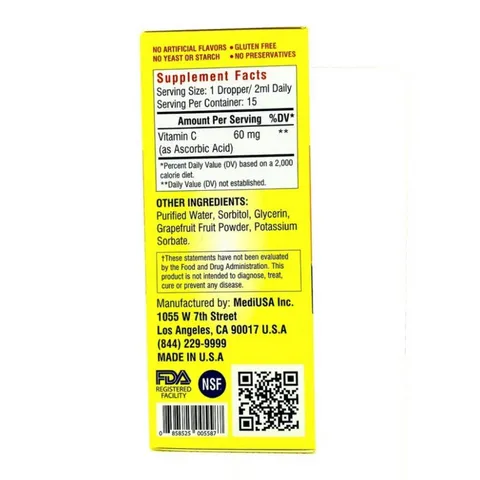 (Hàng nhập khẩu) Siro bổ sung Vitamin C MediUSA Vitamin C Drops hỗ trợ tăng đề kháng hộp 30ml