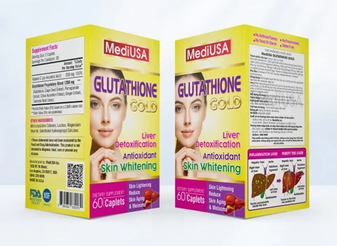 (Hàng nhập khẩu) Viên uống hỗ trợ trắng da MediUSA Glutathione Skin Whitening - Lọ 60 viên