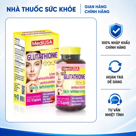 (Hàng nhập khẩu) Viên uống hỗ trợ trắng da MediUSA Glutathione Skin Whitening - Lọ 60 viên