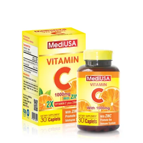 (Hàng nhập khẩu) MediUSA Vitamin C 1000mg + Zinc 30 Viên - Hỗ Trợ Tăng Cường Đề Kháng