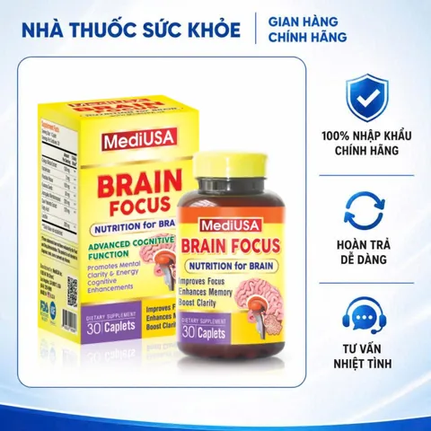 (Hàng nhập khẩu) Brain Focus MediUSA 30 Viên - Hỗ Trợ Trí Nhớ