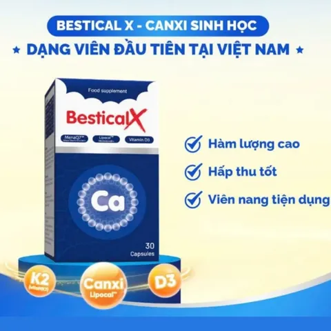 (Hàng nhập khẩu) Canxi Sinh Học Bestical X Dạng Viên Cho Bé 8Y+ Hộp 30 Viên - Bổ Sung Canxi, Vitamin D3, K2