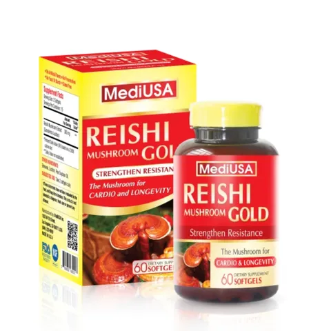 (Hàng nhập khẩu) Reishi Mushroom Gold MediUSA 60 Viên - Hỗ Trợ Tăng Sức Đề Kháng