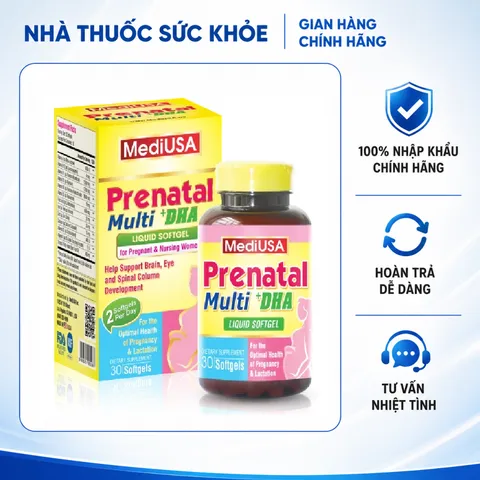 (Hàng nhập khẩu) Vitamin Tổng Hợp Cho Bà Bầu MediUSA Prenatal Multi + DHA - Hộp 30 Viên