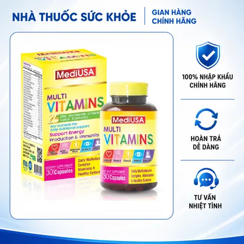 (Hàng nhập khẩu) Vitamin tổng hợp Multi Vitamins MediUSA - Bổ sung Vitamin, khoáng chất cho cơ thể lọ 30 viên