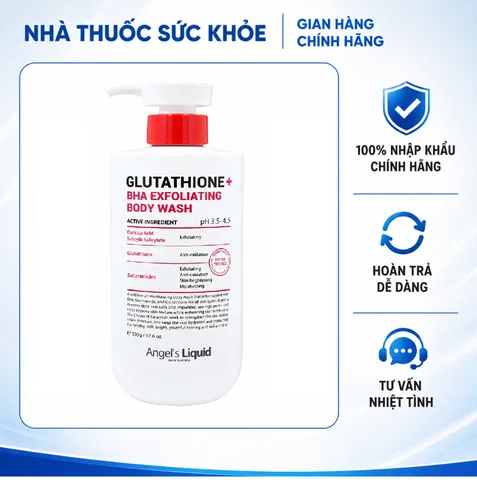 (Hàng nhập khẩu) Sữa Tắm Hỗ Trợ Giảm Mụn Mờ Thâm Angel’s Liquid Glutathione BHA Exfoliating Body Wash 500g