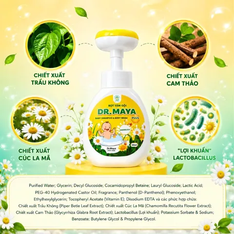 (Hàng chính hãng) Bọt Tắm Gội Dr.Maya Plus 335ml - Hỗ Trợ Làm Sạch Dịu Nhẹ Cho Bé