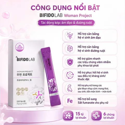 (Hàng nhập khẩu) Bifidolab Woman Project Hộp 20 Gói - Hỗ Trợ Cân Bằng Hệ Vi Sinh Âm Đạo Và Đường Ruột