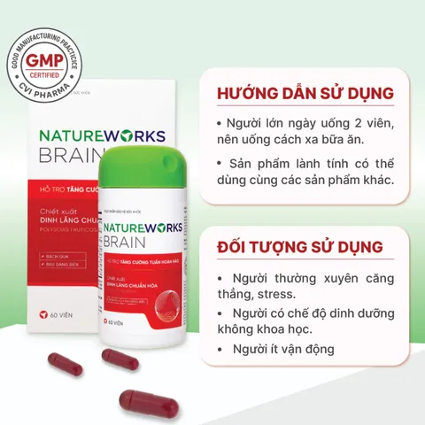 (Hàng chính hãng) Viên Uống NatureWorks Brain Lọ 60 Viên - Hỗ Trợ Tăng Cường Tuần Hoàn Não