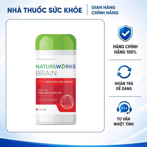 (Hàng chính hãng) Viên Uống NatureWorks Brain Lọ 60 Viên - Hỗ Trợ Tăng Cường Tuần Hoàn Não