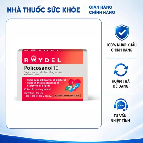 (Hàng nhập khẩu) Raydel Policosanol 10 Hộp 2 Vỉ x 15 Viên - Hỗ Trợ Cải Thiện Cholesterol, Lipid Máu