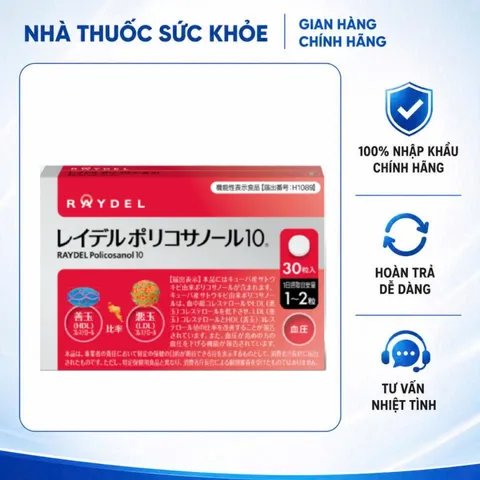 (Hàng nhập khẩu) Raydel Policosanol 10 Phiên Bản Nhật Bản Hộp 2 Vỉ x 15 Viên - Hỗ Trợ Cải Thiện Cholesterol, Lipid Máu