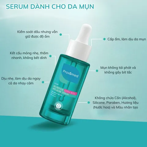 (Hàng nhập khẩu) Provamed Bio Peptide Gotu Kola Anti Acne Serum 30ml - Tinh Chất Hỗ Trợ Giảm Mụn Làm Dịu Da