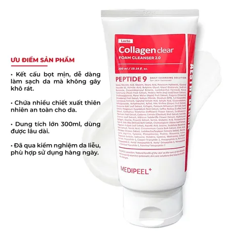 (Hàng nhập khẩu) Sữa Rửa Mặt Medipeel Lacto Collagen Clear Foam Cleanser 2.0 Tuýp 300ml - Làm Sạch, Hỗ Trợ Tái Tạo Da