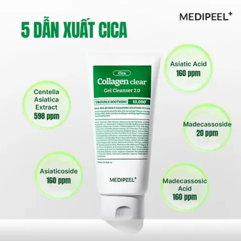(Hàng nhập khẩu) Gel Rửa Mặt Medipeel Green Cica Collagen Clear Gel Cleanser 2.0 Tuýp 300ml - Làm Sạch Dịu Nhẹ, Kiểm Soát Dầu