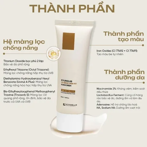 (Hàng nhập khẩu) Kem Chống Nắng KyungLab UV Beige Skin-Fit Sunscreen 50ml - Nâng Tone Be Tự Nhiên, Che Khuyết Điểm Nhẹ
