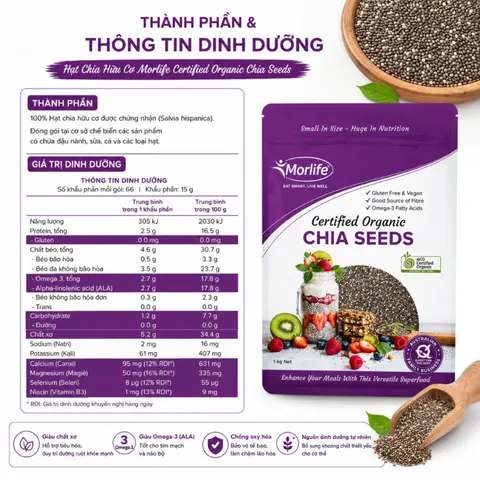 (Hàng nhập khẩu) Morlife Hạt Chia Hữu Cơ 1kg - Bổ Sung Dinh Dưỡng
