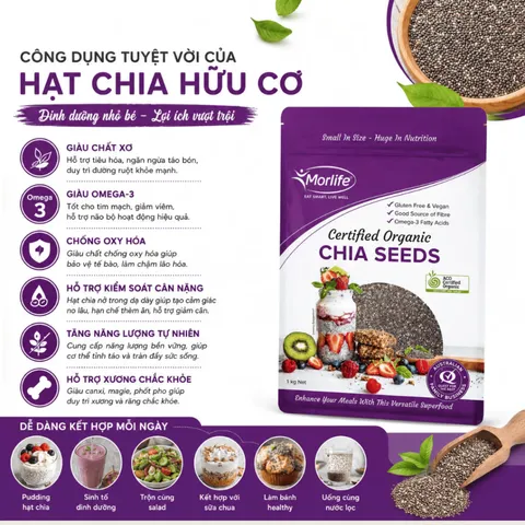 (Hàng nhập khẩu) Morlife Hạt Chia Hữu Cơ 1kg - Bổ Sung Dinh Dưỡng