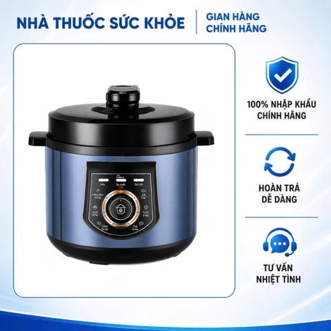 (Hàng nhập khẩu) Nồi Áp Suất Điện Hare HR-PC608 6L Màu Xanh - Lòng Nồi Inox 304 Đúc Liền Khối 3 Lớp