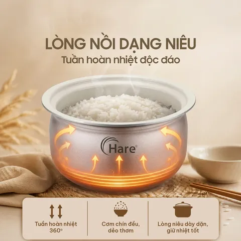 (Hàng nhập khẩu) Nồi Cơm Điện Hare HR-RC1205 Màu Cam 1.2L - Lòng Nồi Dạng Niêu, Chống Dính Ceramic