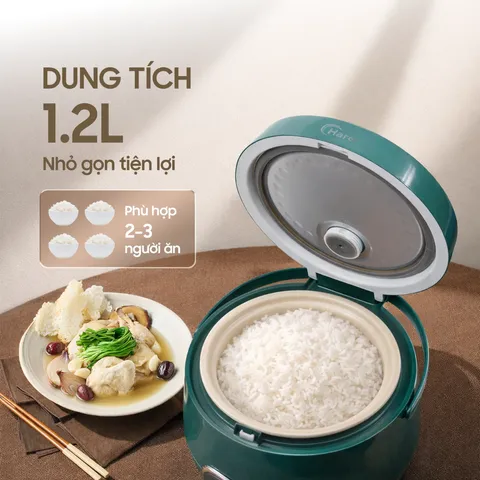 (Hàng nhập khẩu) Nồi Cơm Điện Hare HR-RC1205 Màu Xanh 1.2L - Lòng Nồi Dạng Niêu, Chống Dính Ceramic