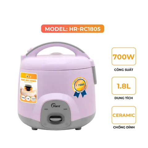 (Hàng nhập khẩu) Nồi Cơm Điện Hare HR-RC1816 1.8L - Công Suất 700W, Lòng Nồi Niêu Chống Dính Ceramic