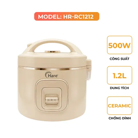 (Hàng nhập khẩu) Nồi Cơm Điện Hare HR-RC1212 1.2L - Công Suất 500W, Lòng Nồi Niêu Chống Dính Ceramic